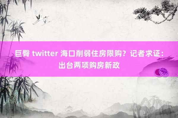 巨臀 twitter 海口削弱住房限购？记者求证：出台两项购