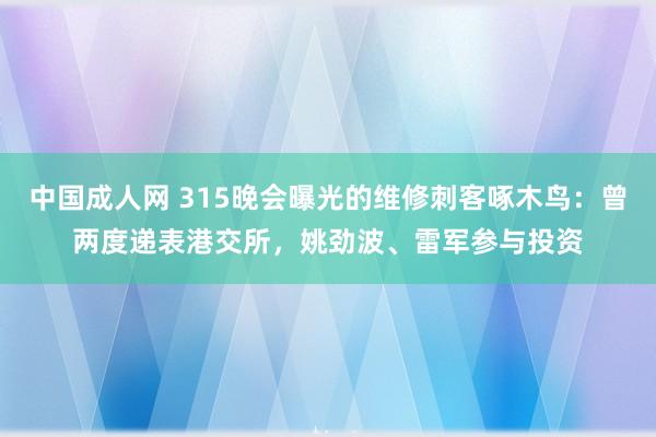 中国成人网 315晚会曝光的维修刺客啄木鸟：曾两度递表港交所