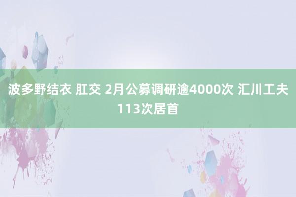 波多野结衣 肛交 2月公募调研逾4000次 汇川工夫113次